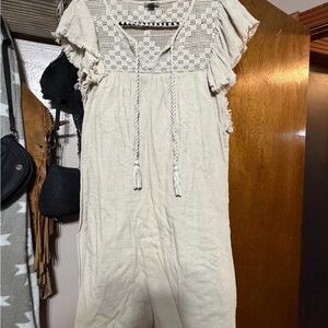 Chic Beige Crochet-Detail Dress